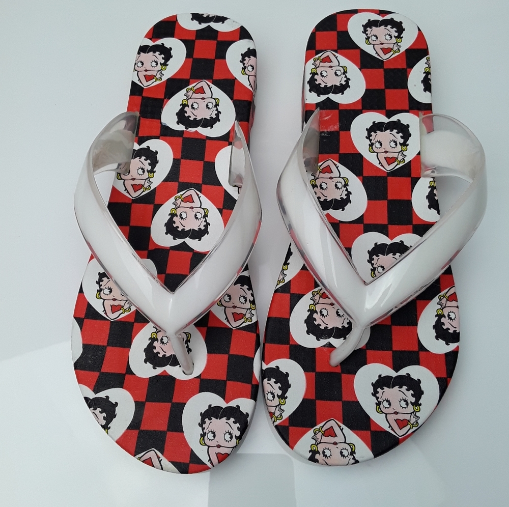 Betty Boop Checkered Wedge Flip Flop Thong Sandals